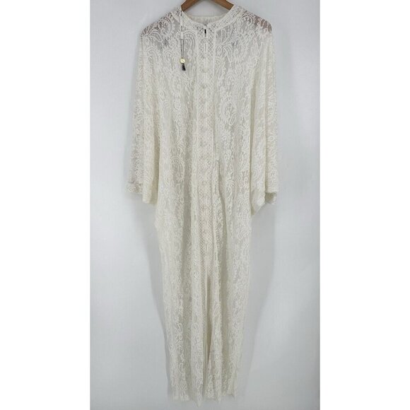 Tadashi Shoji Beaded Corded Lace Draped Dolman Caftan S/M READ - Picture 1 of 13